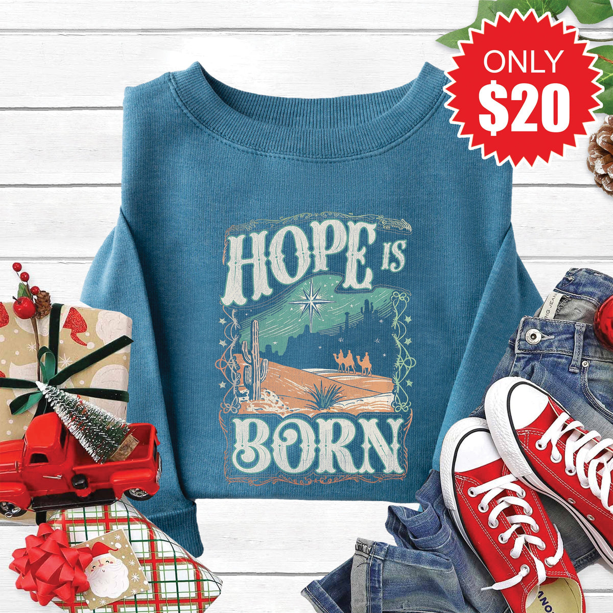 Hope Is Born Sweatshirt - Heather Deep Teal - 20 product image 1