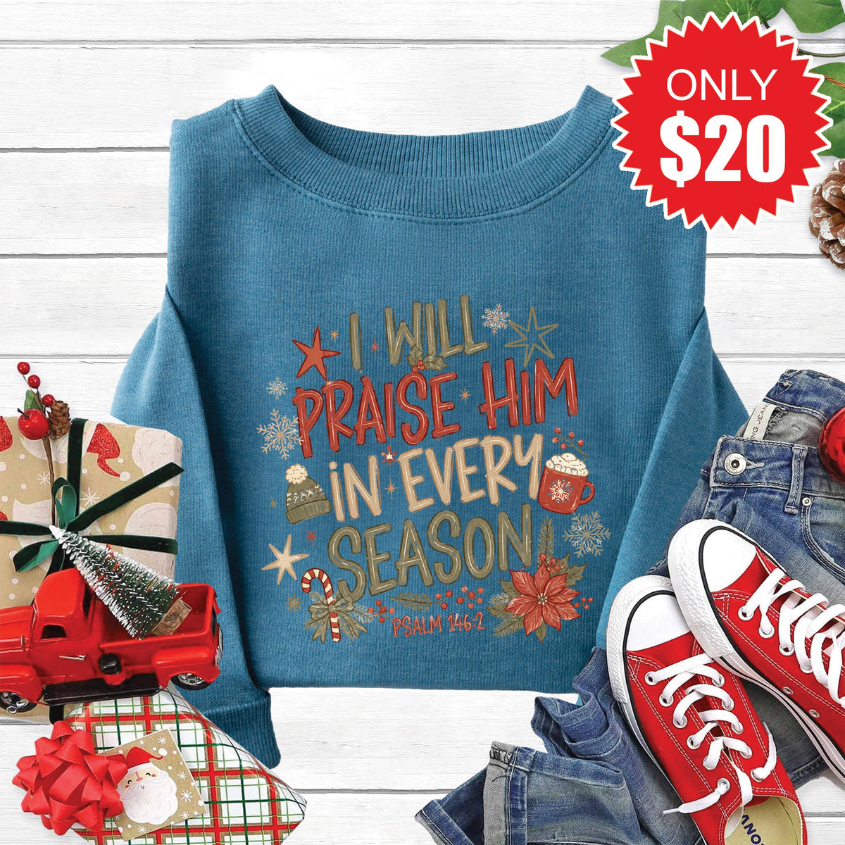 Praise Him Sweatshirt - Heather Deep Teal - 20 product image 1