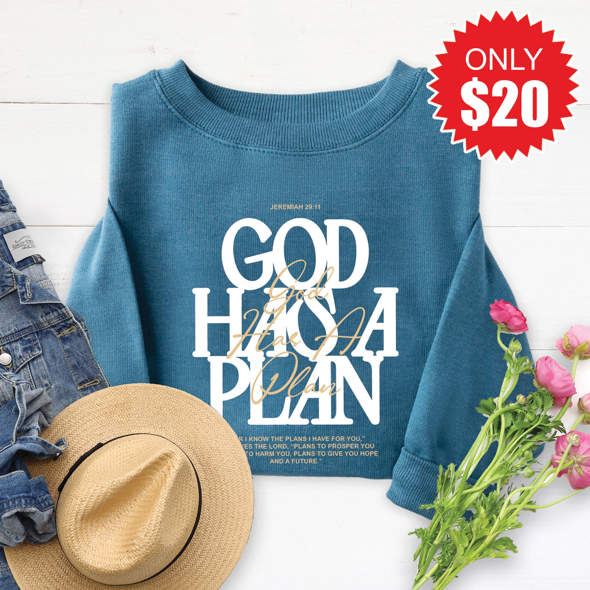 God Has A Plan Sweatshirt - Heather Deep Teal - 20 product image 1
