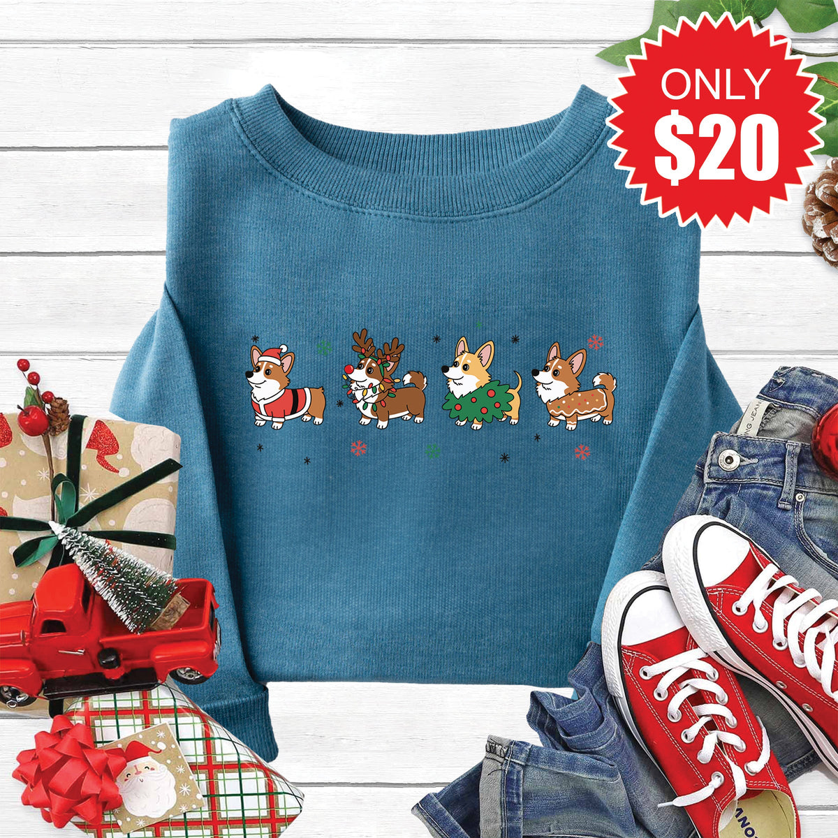 Christmas Corgi Sweatshirt - Heather Deep Teal - 20 product image 1