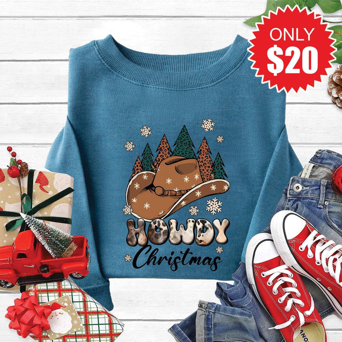 Howdy Christmas Sweatshirt - Heather Deep Teal - 20 product image 1