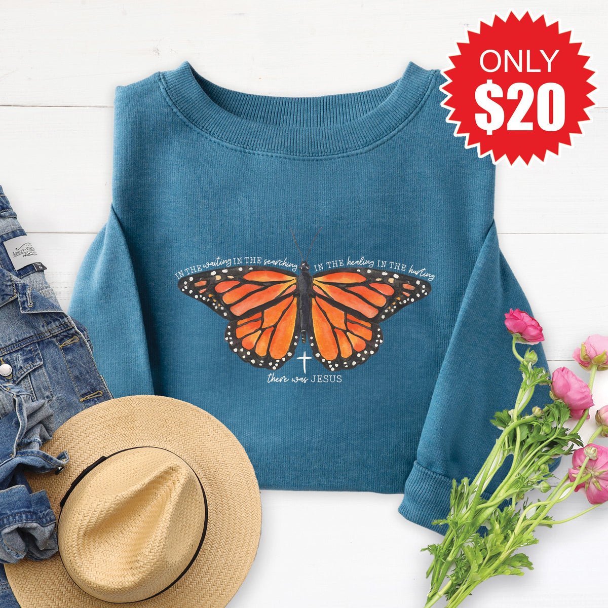 There Was Jesus Sweatshirt - Heather Deep Teal - 20 product image 1