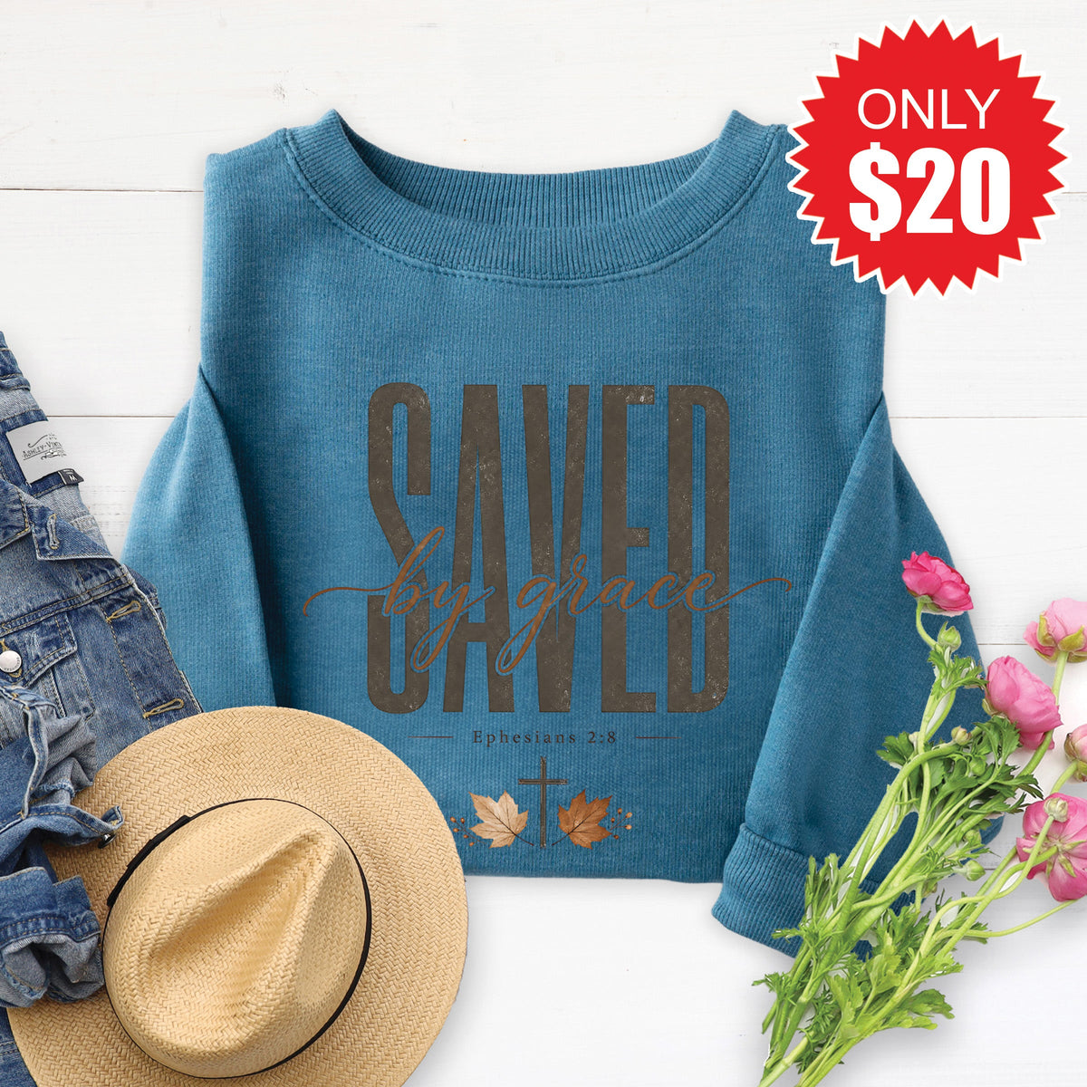 Saved By Grace Sweatshirt - Heather Deep Teal - 20 product image 1