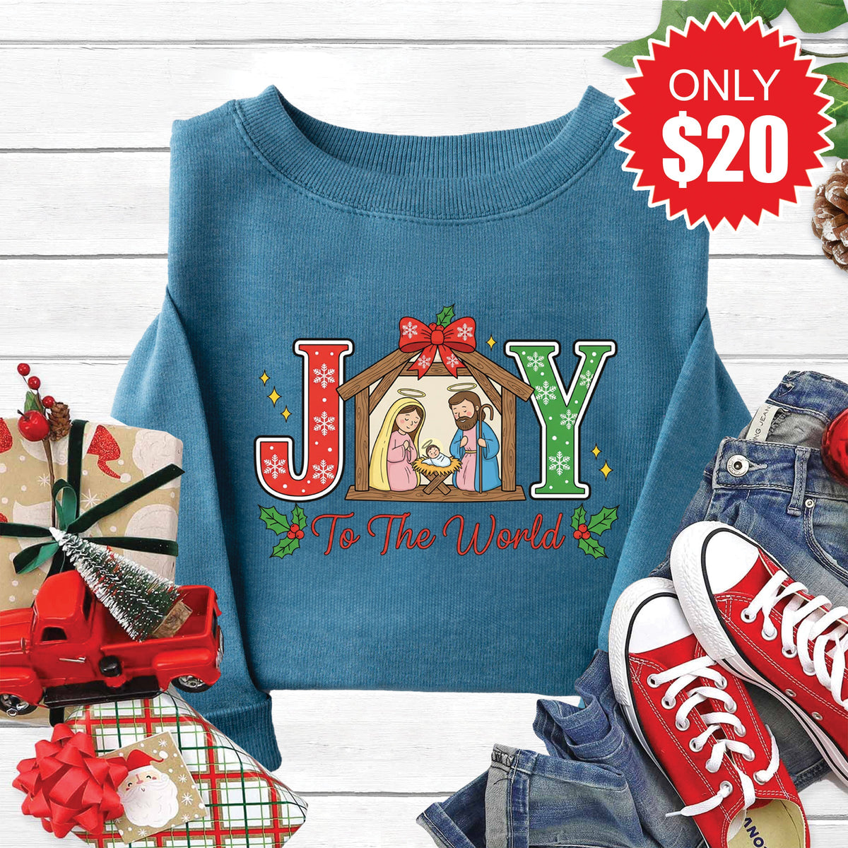 Joy To The World Sweatshirt - Heather Deep Teal - 20 product image 1