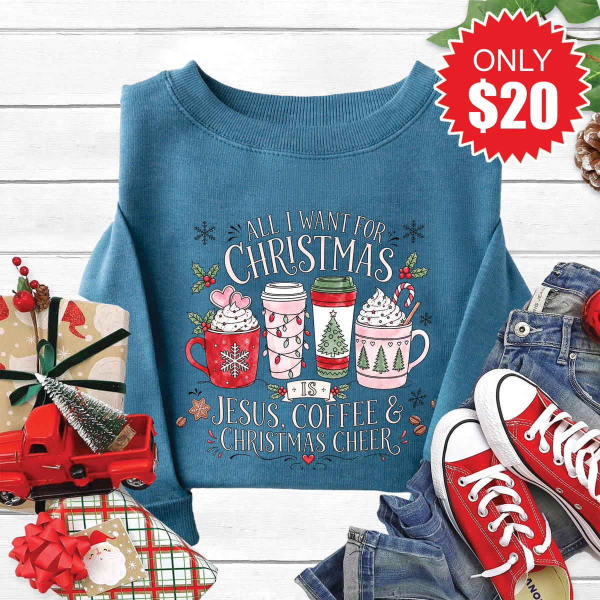 All I Want for Christmas Sweatshirt - Heather Deep Teal - 20 product image 1