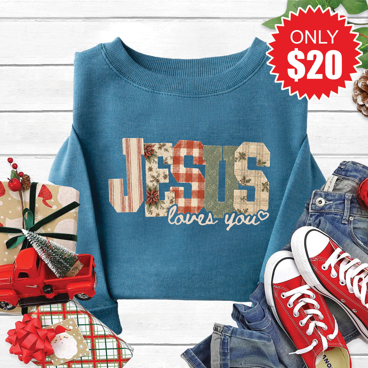 Jesus Loves You Sweatshirt - Heather Deep Teal - 20 product image 1