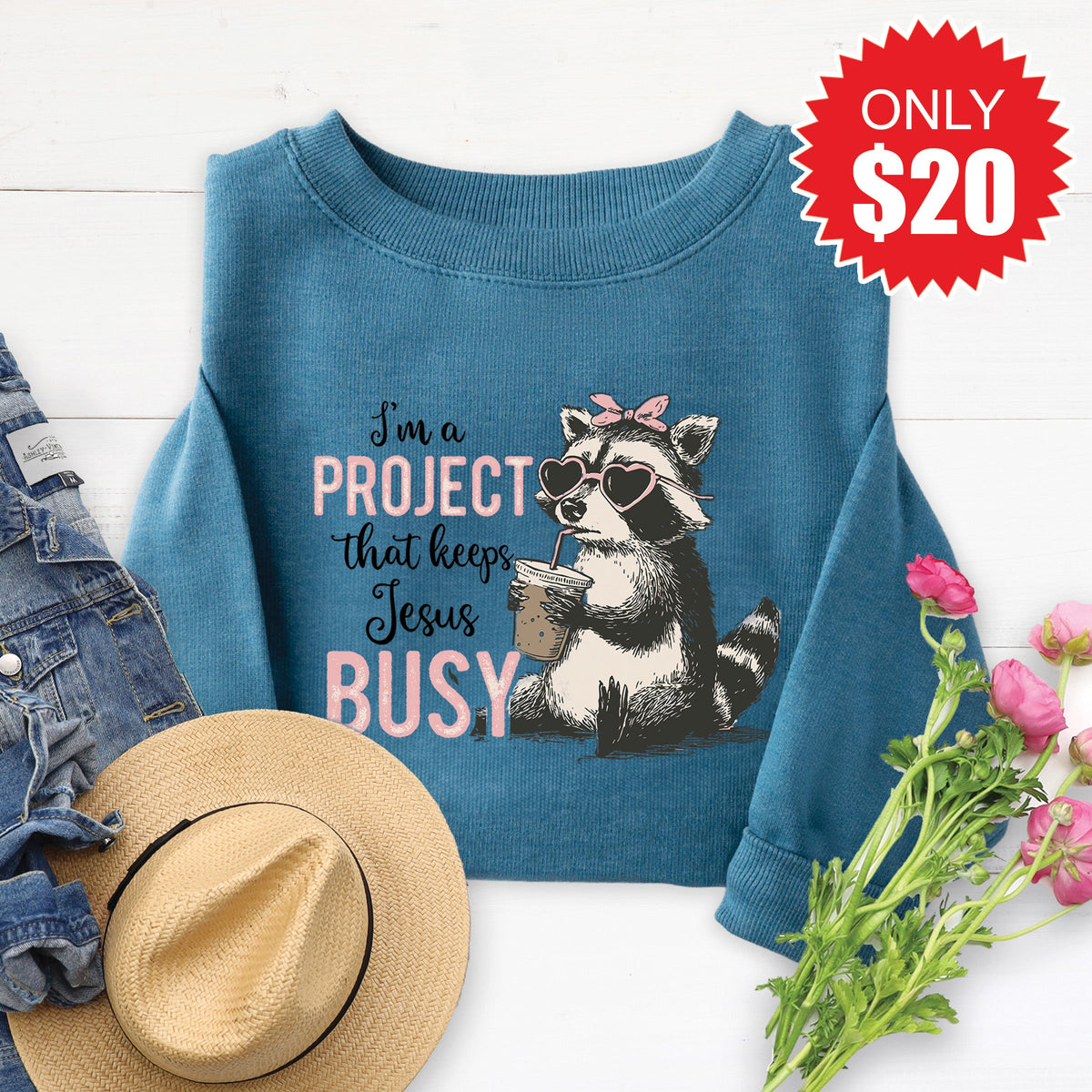 Keeps Jesus Busy Sweatshirt - Heather Deep Teal - 20 product image 1