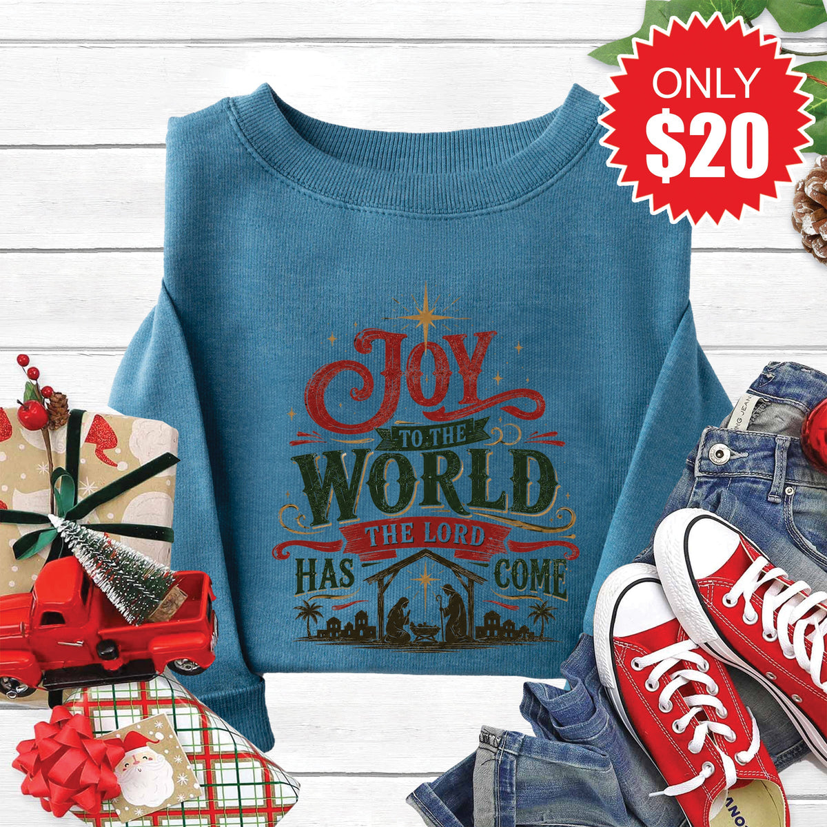 Joy To The World Sweatshirt - Heather Deep Teal - 20 product image 1