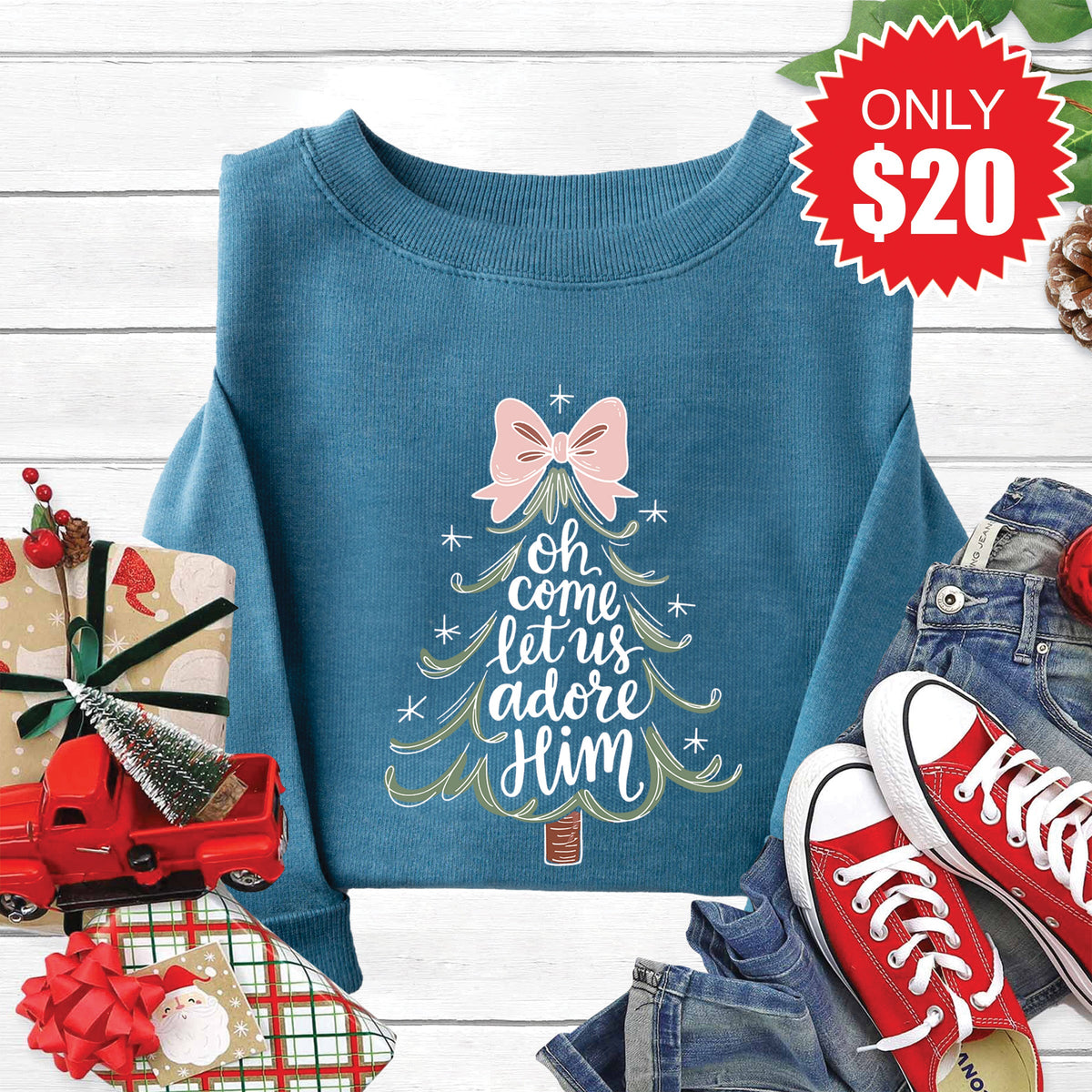 Let Us Adore Him Sweatshirt - Heather Deep Teal - 20 product image 1