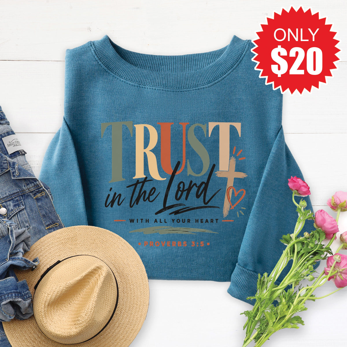 Trust In The Lord Sweatshirt - Heather Deep Teal - 20 product image 1