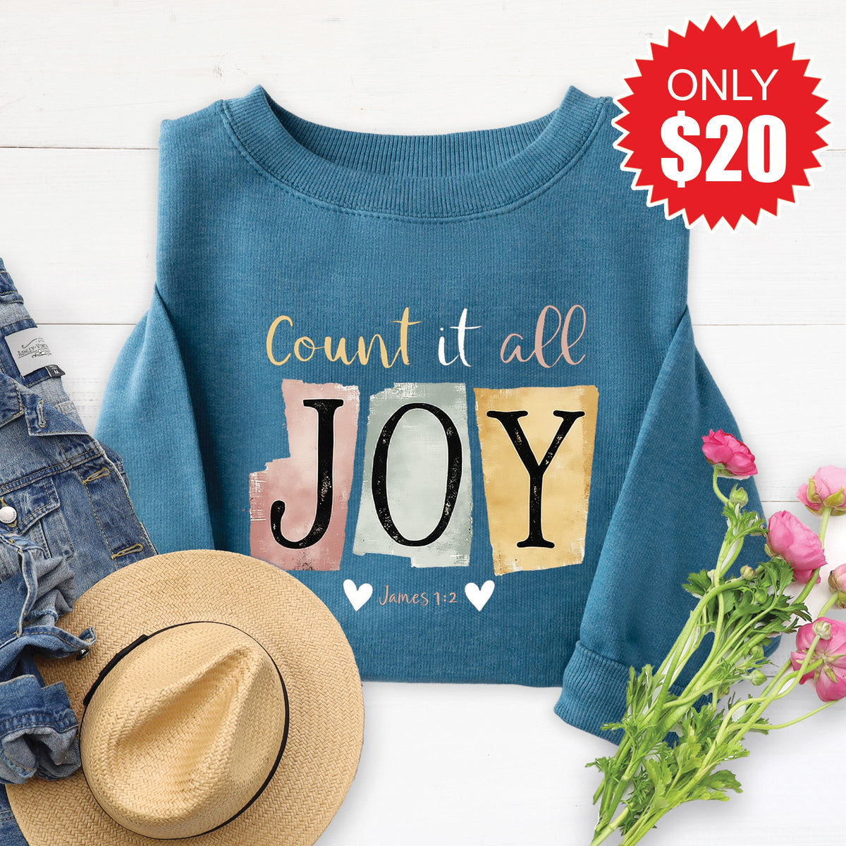 Count It All Joy Sweatshirt - Heather Deep Teal - 20 product image 1