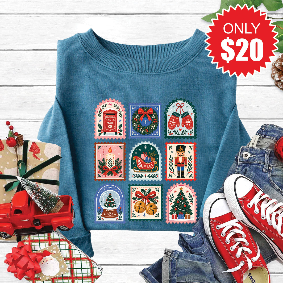 Christmas Stamps Sweatshirt - Heather Deep Teal - 20 product image 1