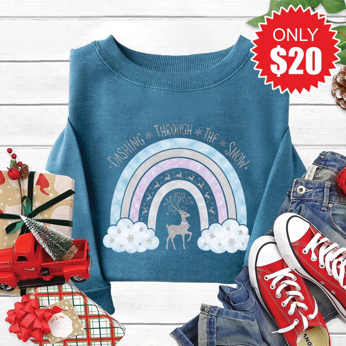 Dashing Through The Snow Sweatshirt - Heather Deep Teal - 20 product image 1