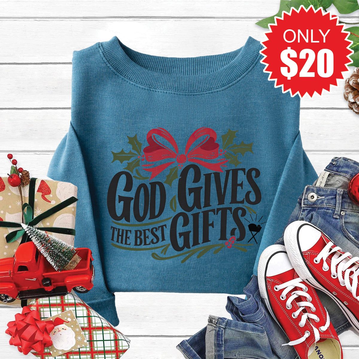 God Gives The Best Gifts Sweatshirt - Heather Deep Teal - 20 product image 1