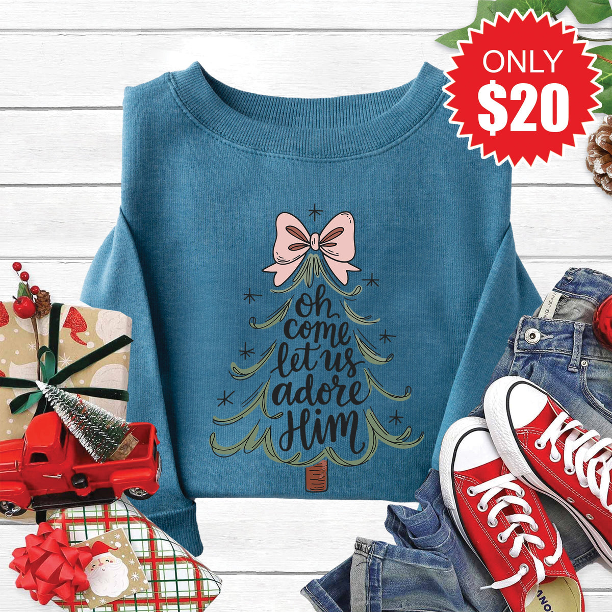 Let Us Adore Him Sweatshirt - Heather Deep Teal - 20 product image 1