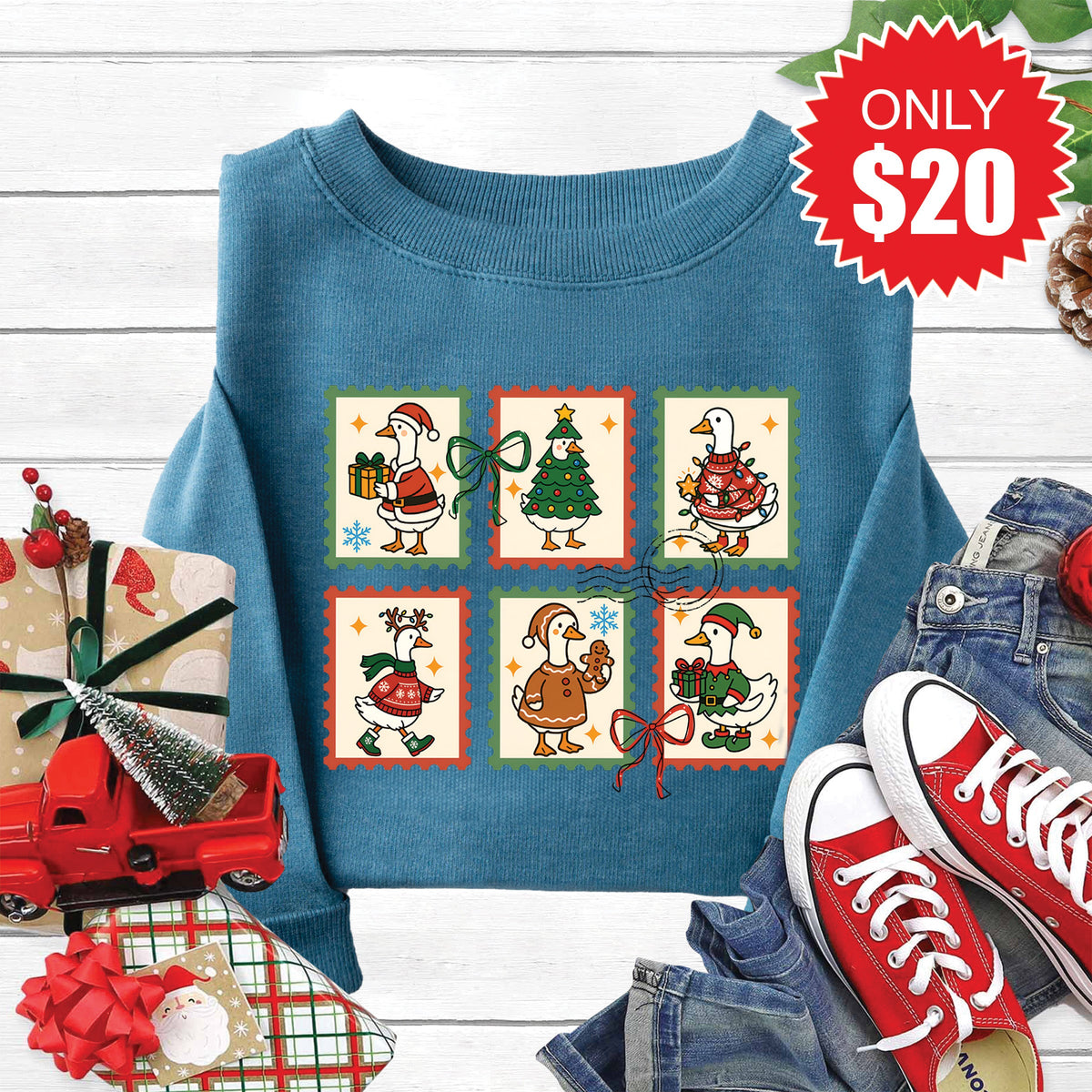 Geese Stamps Sweatshirt - Heather Deep Teal - 20 product image 1