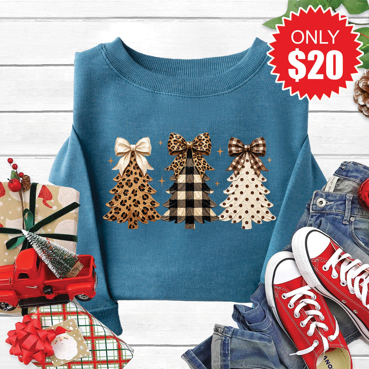 Leopard Christmas Trees Sweatshirt - Heather Deep Teal - 20 product image 1