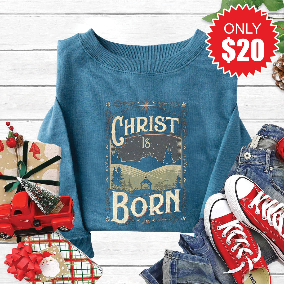 Christ Is Born Sweatshirt - Heather Deep Teal - 20 product image 1