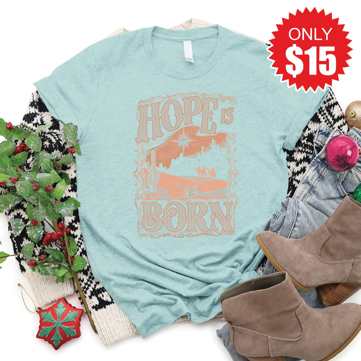 Hope Is Born Tee - Heather Dusty Blue - 15 product image 1