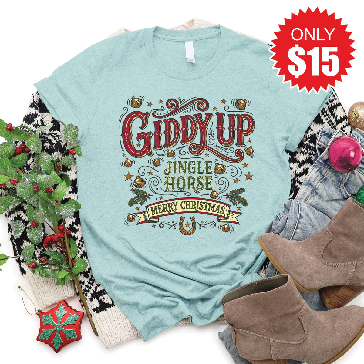 Jingle Horse Tee - Heather Dusty Blue - 15 product image 1