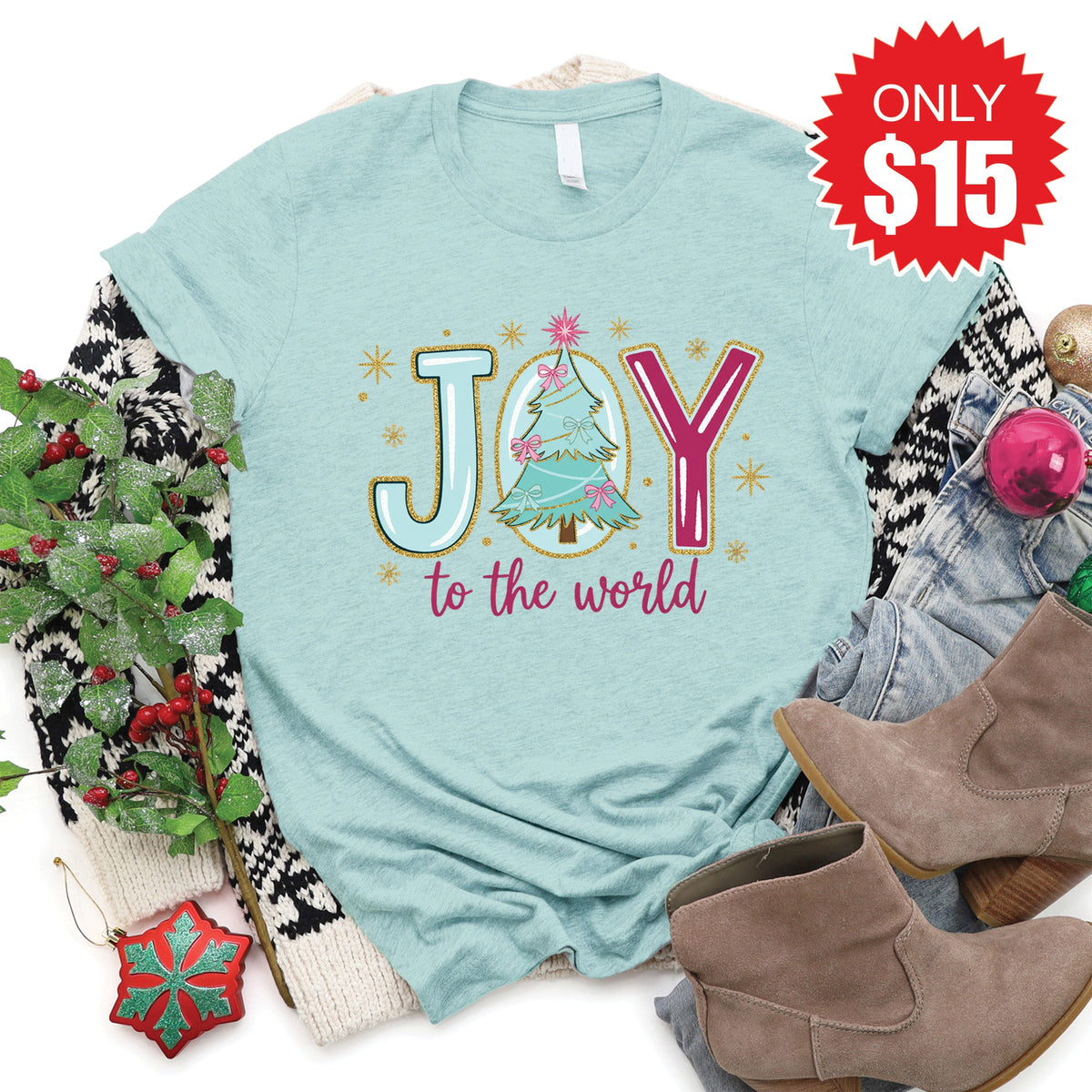 Joy To The World Tee - Heather Dusty Blue - 15 product image 1