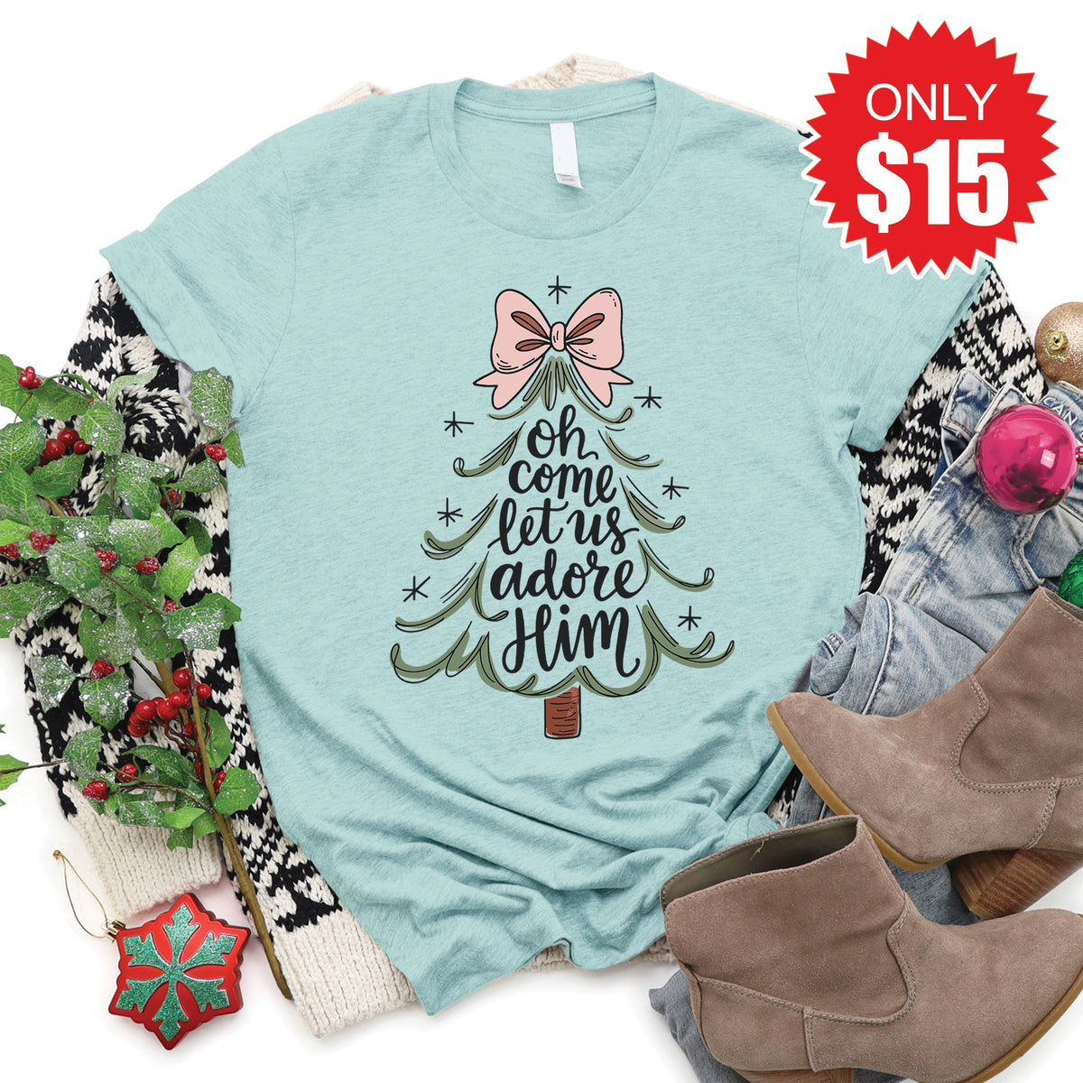 Let Us Adore Him Tee - Heather Dusty Blue - 15 product image 1