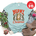 Meowy Christmas Tee - Heather Dusty Blue - 15 product image 1