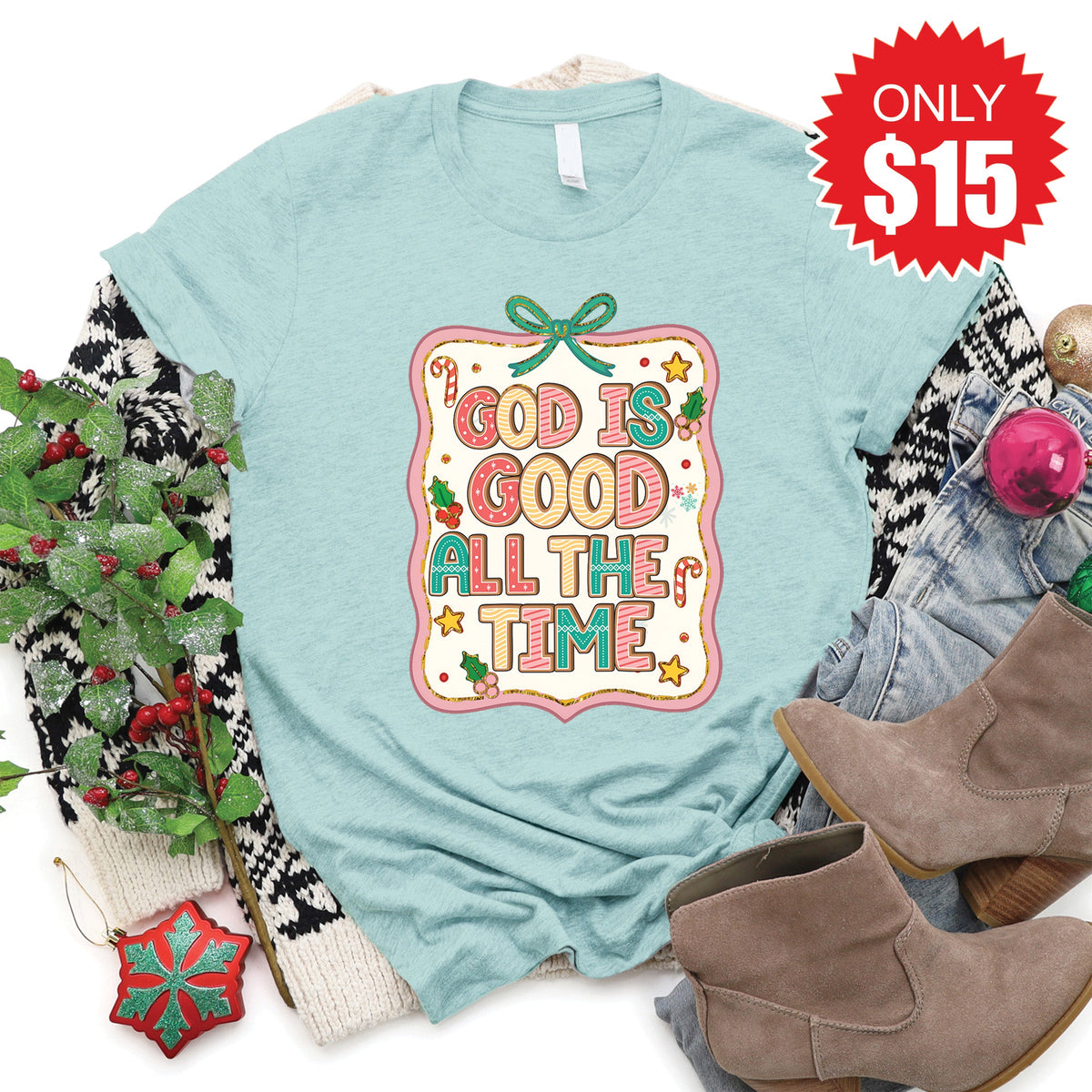 God Is Good Tee - Heather Dusty Blue - 15 product image 1