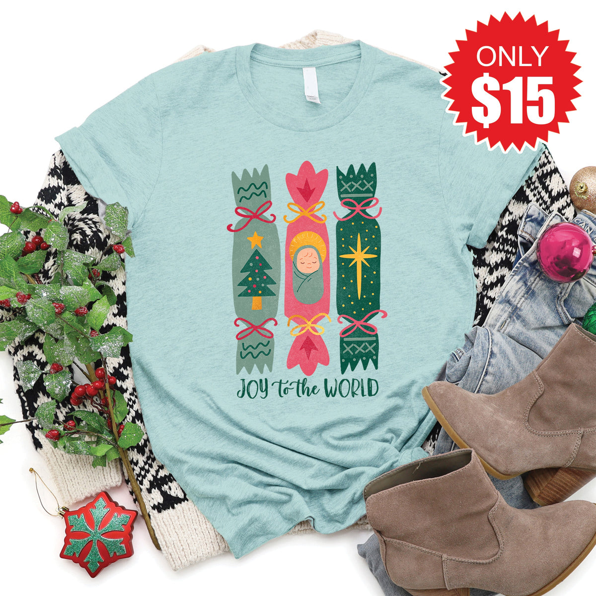Joy to the World Candy Tee - Heather Dusty Blue - 15 product image 1
