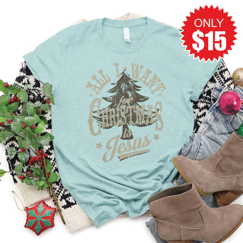 All I Want For Christmas Tee - Heather Dusty Blue - 15 product image 1