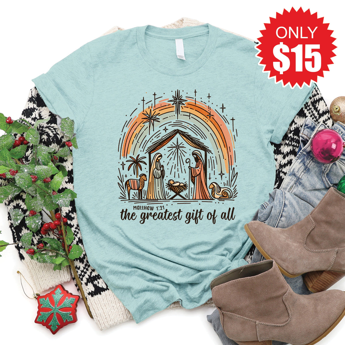 Greatest Gift Tee - Heather Dusty Blue - 15 product image 1