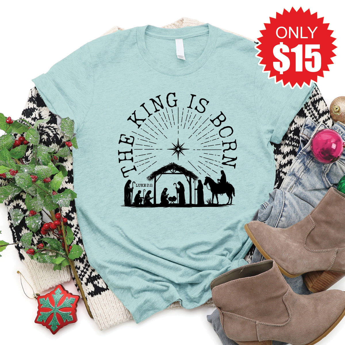 The King Is Born Tee - Heather Dusty Blue - 15 product image 1
