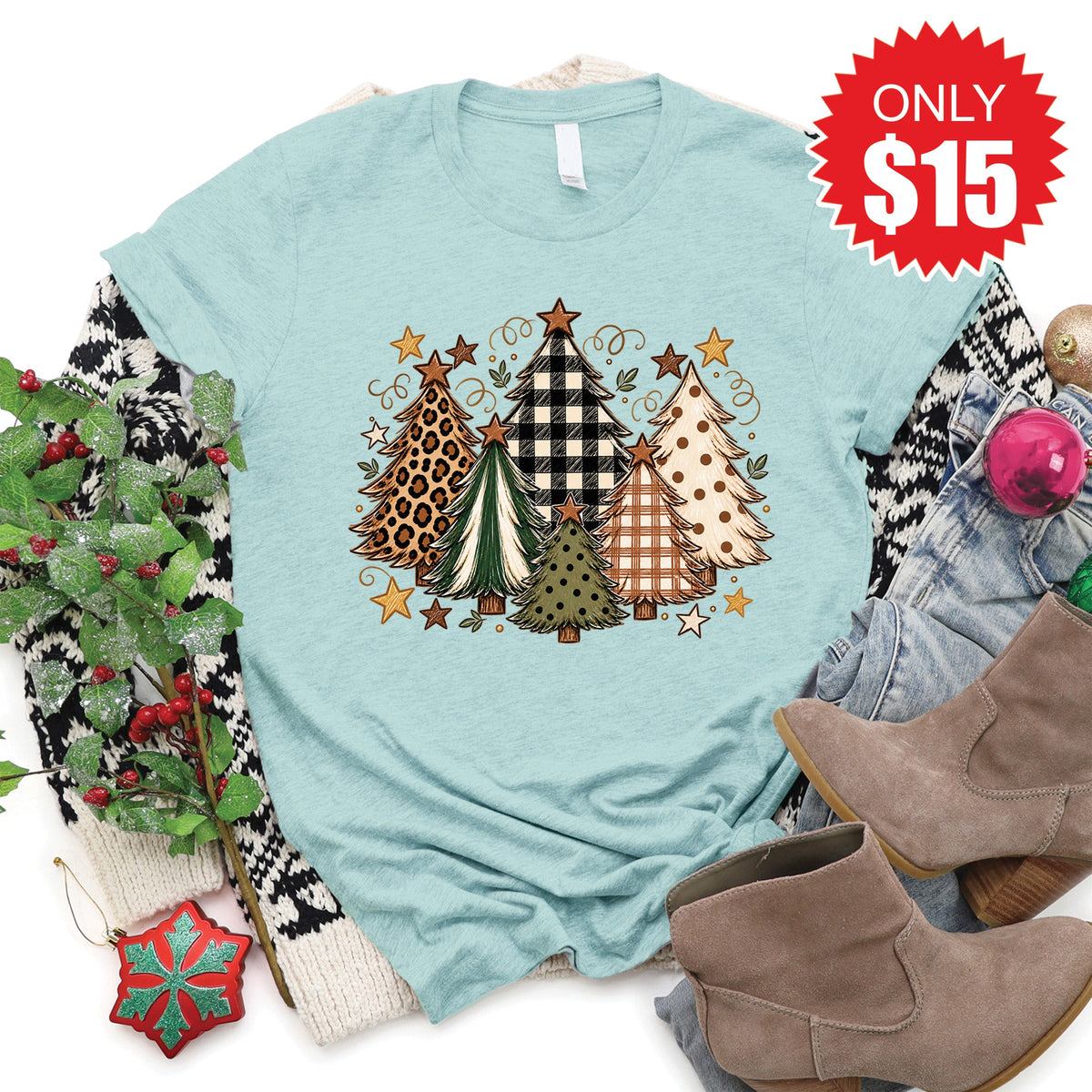 Christmas Trees Tee - Heather Dusty Blue - 15 product image 1
