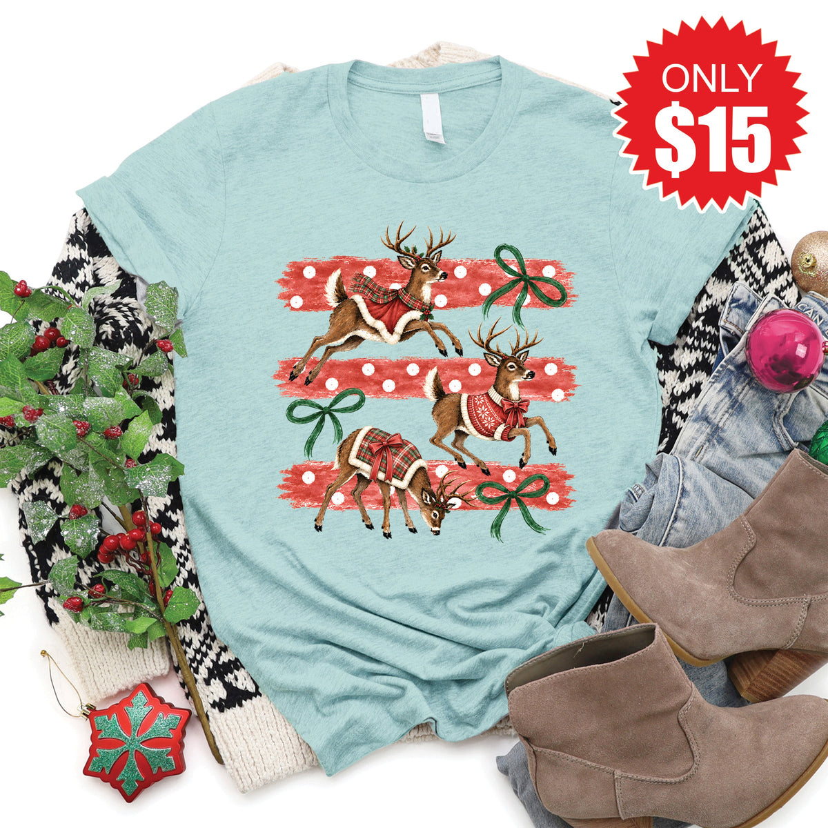 Reindeers Tee - Heather Dusty Blue - 15 product image 1