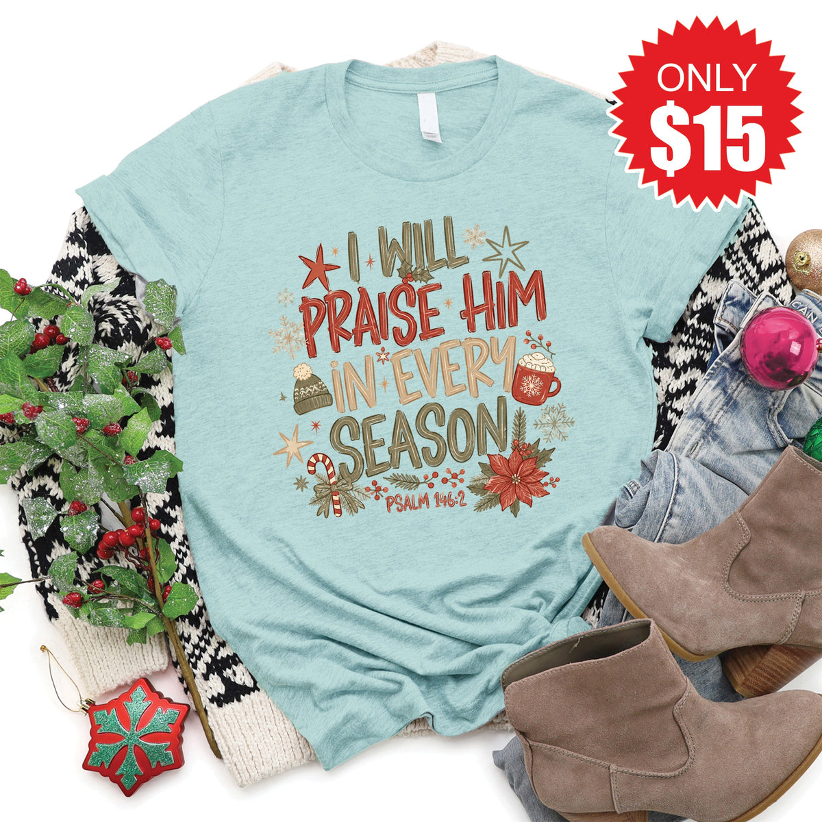 Praise Him Tee - Heather Dusty Blue - 15 product image 1