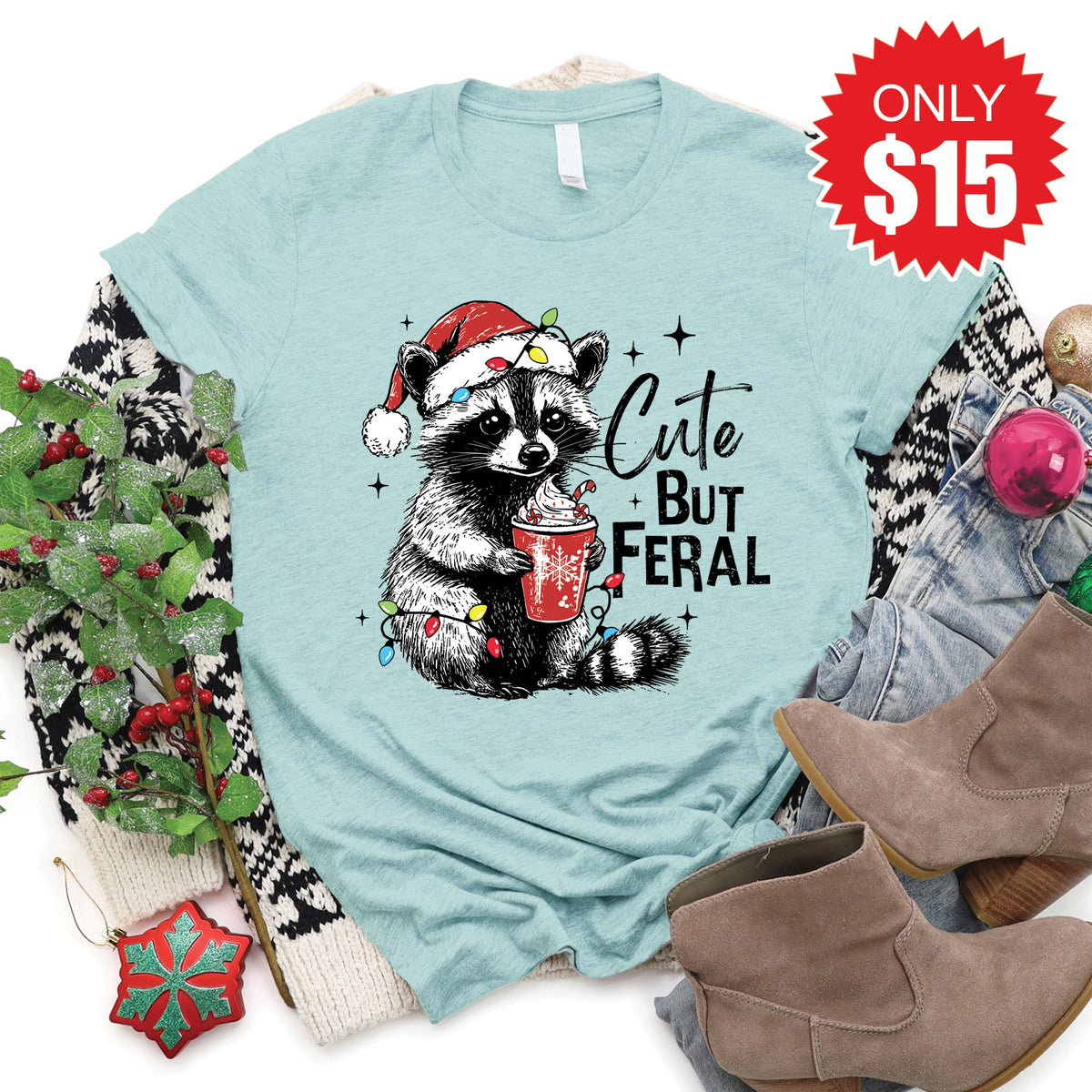 Cute But Feral Tee - Heather Dusty Blue - 15 product image 1