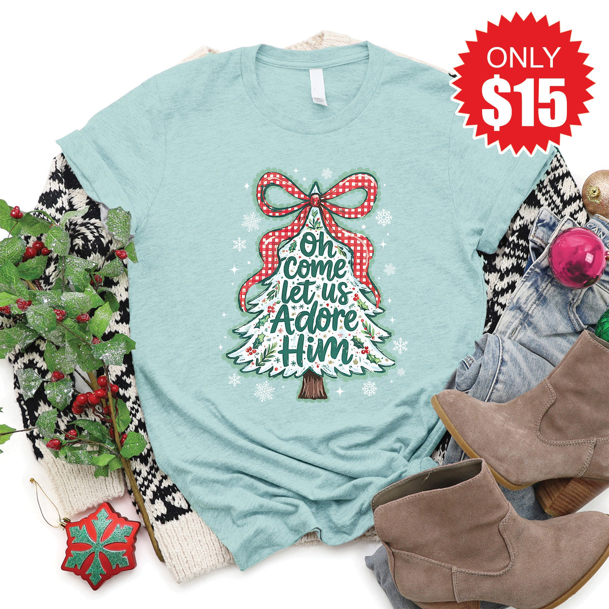 Let Us Adore Him Tee - Heather Dusty Blue - 15 product image 1
