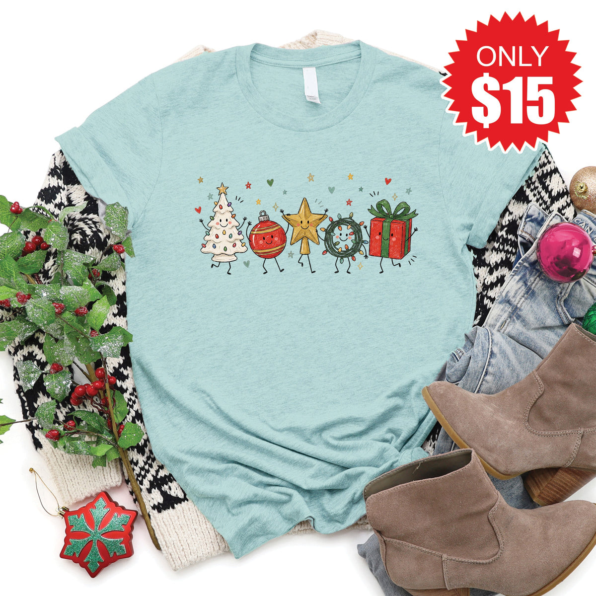 Christmas Decor Tee - Heather Dusty Blue - 15 product image 1