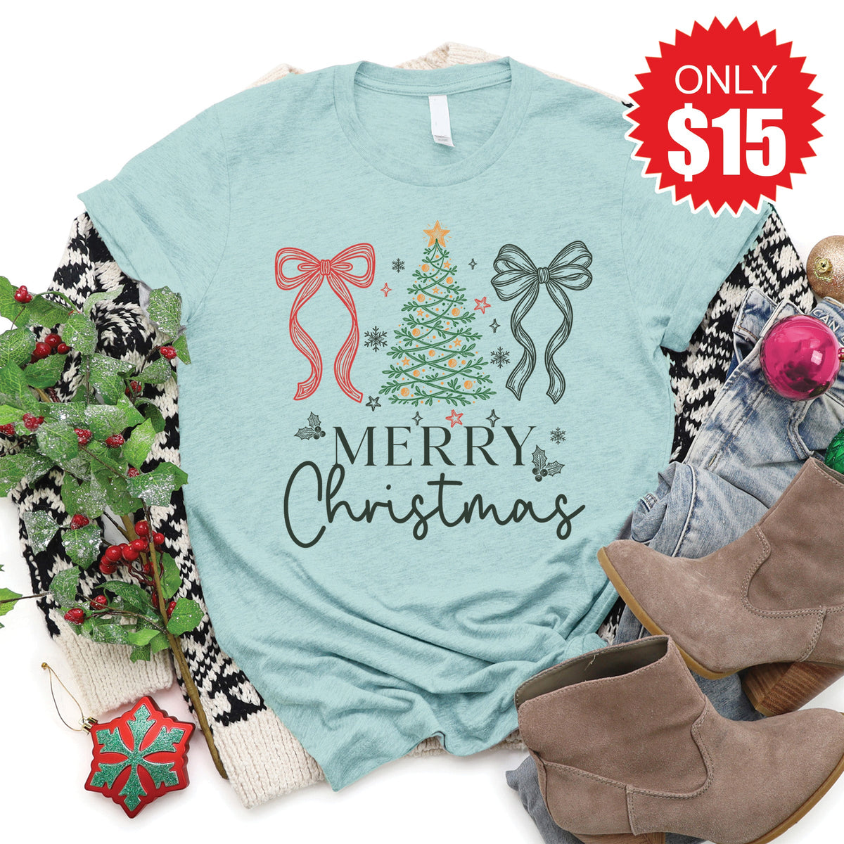 Merry Christmas Tee - Heather Dusty Blue - 15 product image 1
