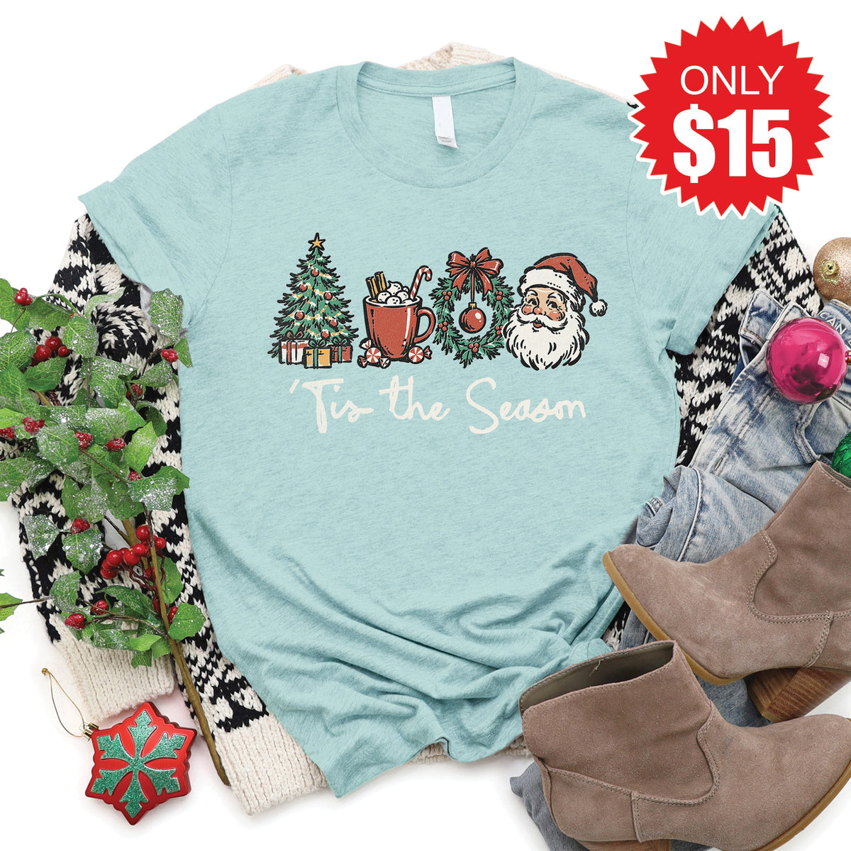 Tis The Season Tee - Heather Dusty Blue - 15 product image 1