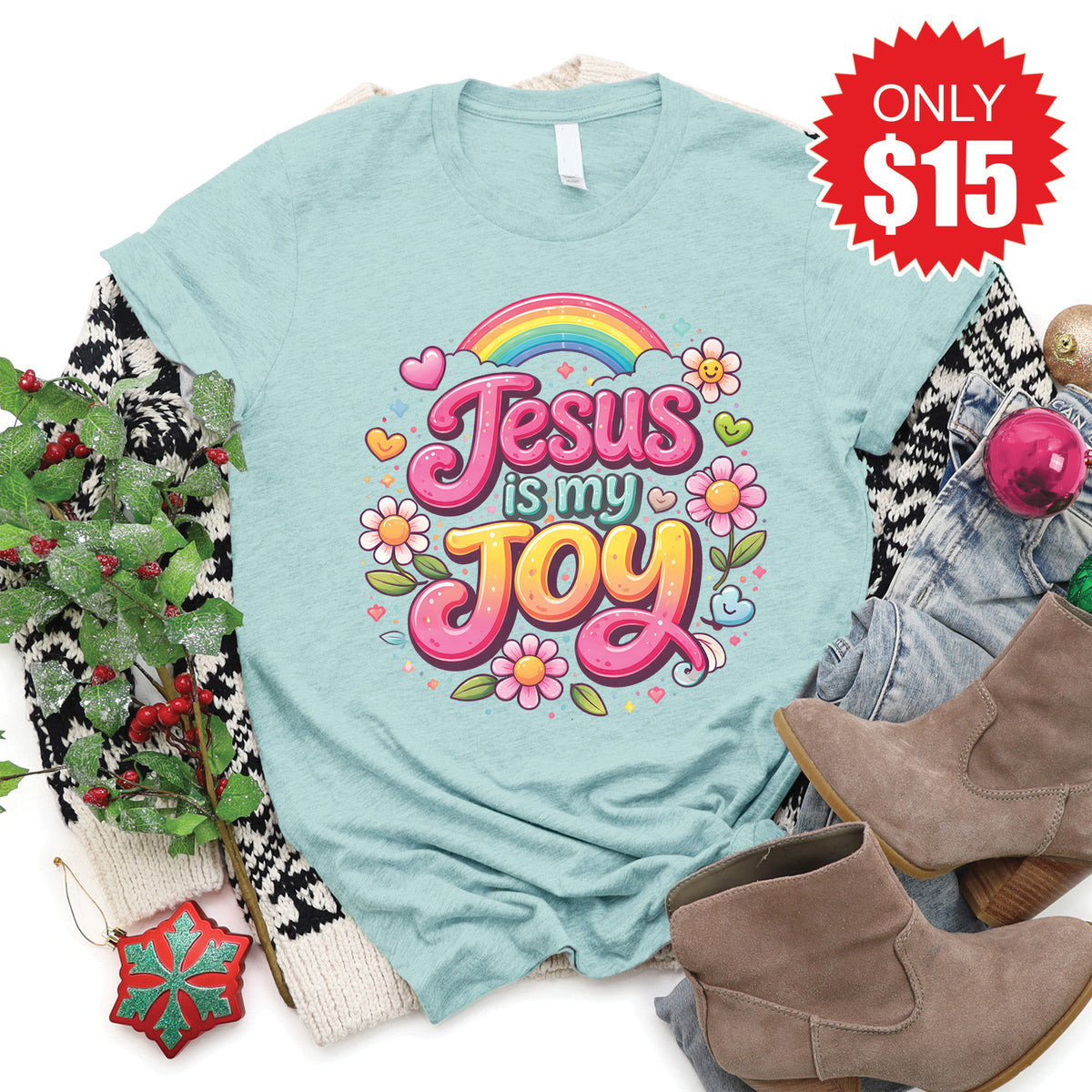 Jesus Is My Joy Tee - Heather Dusty Blue - 15 product image 1