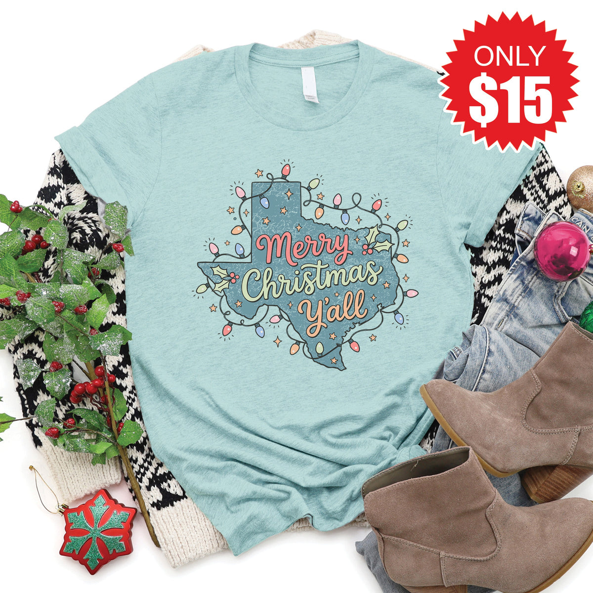 Texas Christmas Tee - Heather Dusty Blue - 15 product image 1