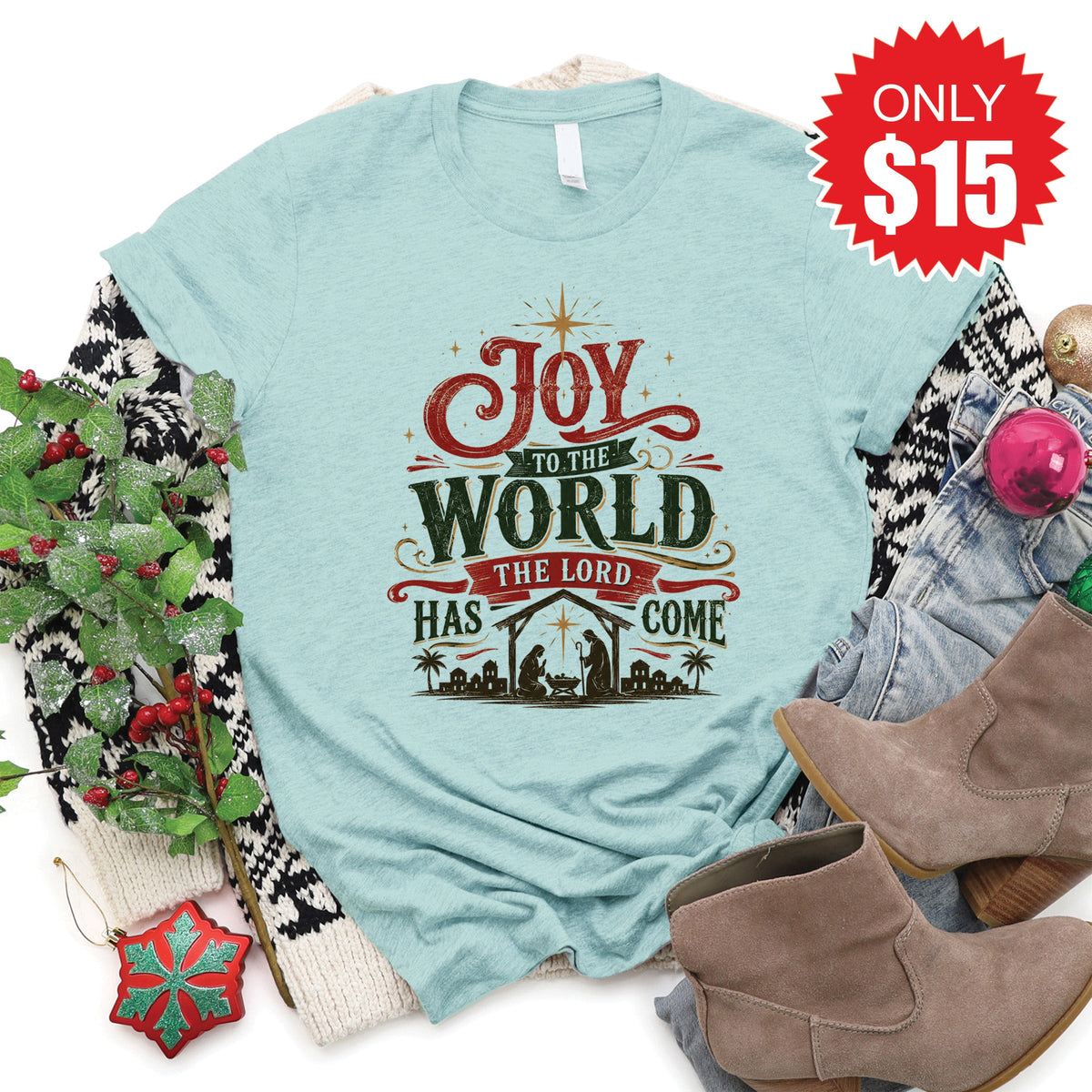 Joy To The World Tee - Heather Dusty Blue - 15 product image 1