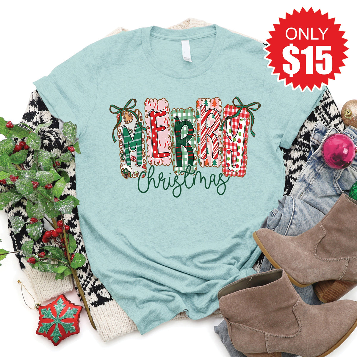 Merry Christmas Tee - Heather Dusty Blue - 15 product image 1