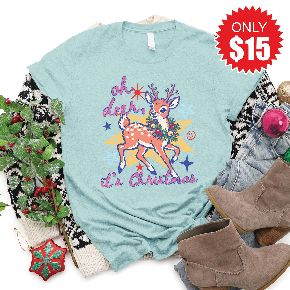 Deer, Its Christmas Tee - Heather Dusty Blue - 15 product image 1