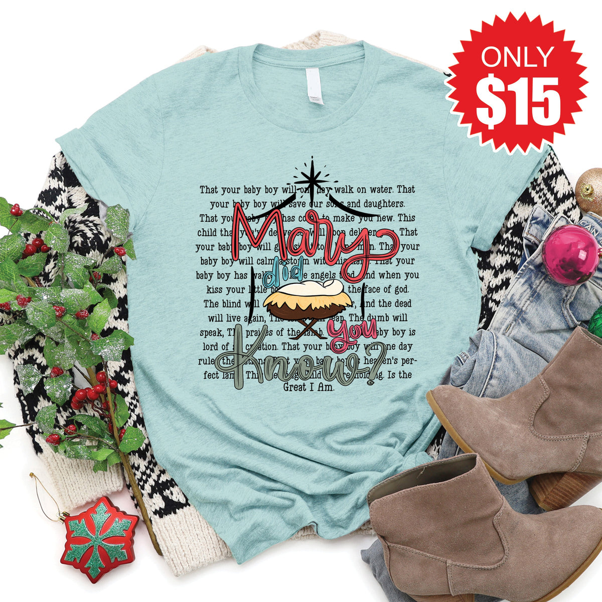 Mary Did You Know Tee - Heather Dusty Blue - 15 product image 1