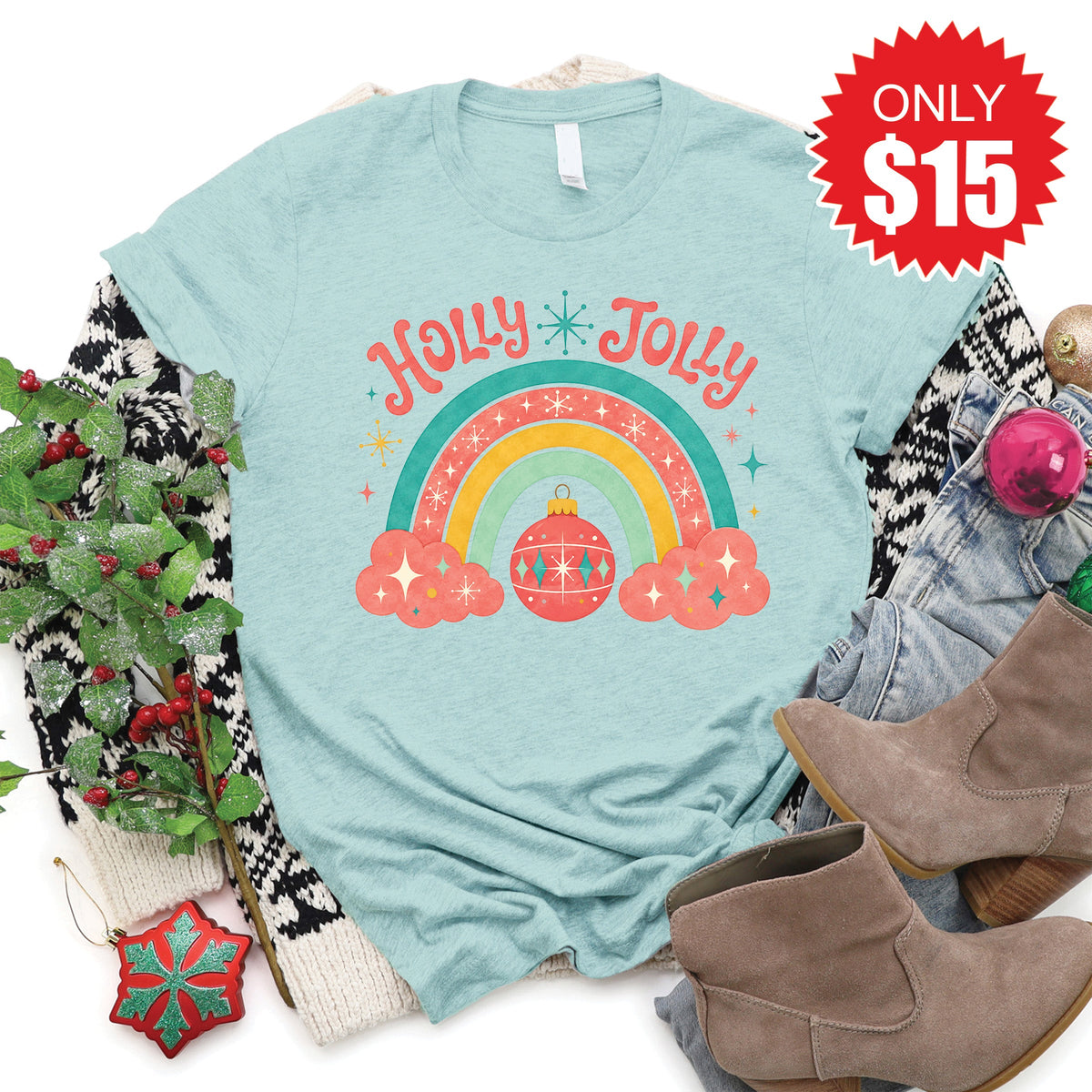 Holly Jolly Tee - Heather Dusty Blue - 15 product image 1