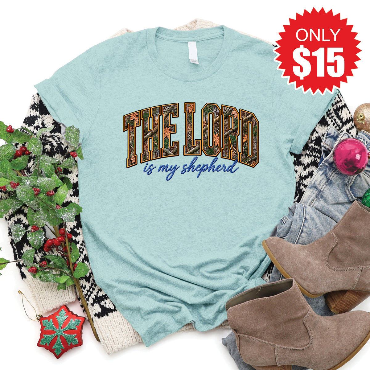 The Lord Is My Shepherd Tee - Heather Dusty Blue - 15 product image 1