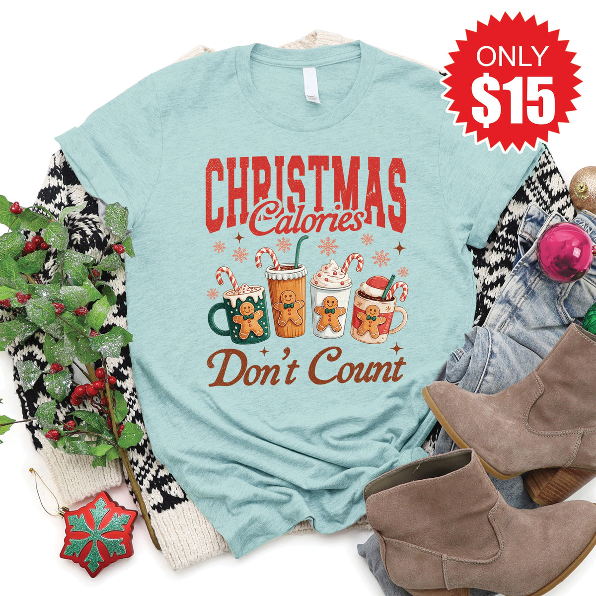 Christmas Calories Tee - Heather Dusty Blue - 15 product image 1