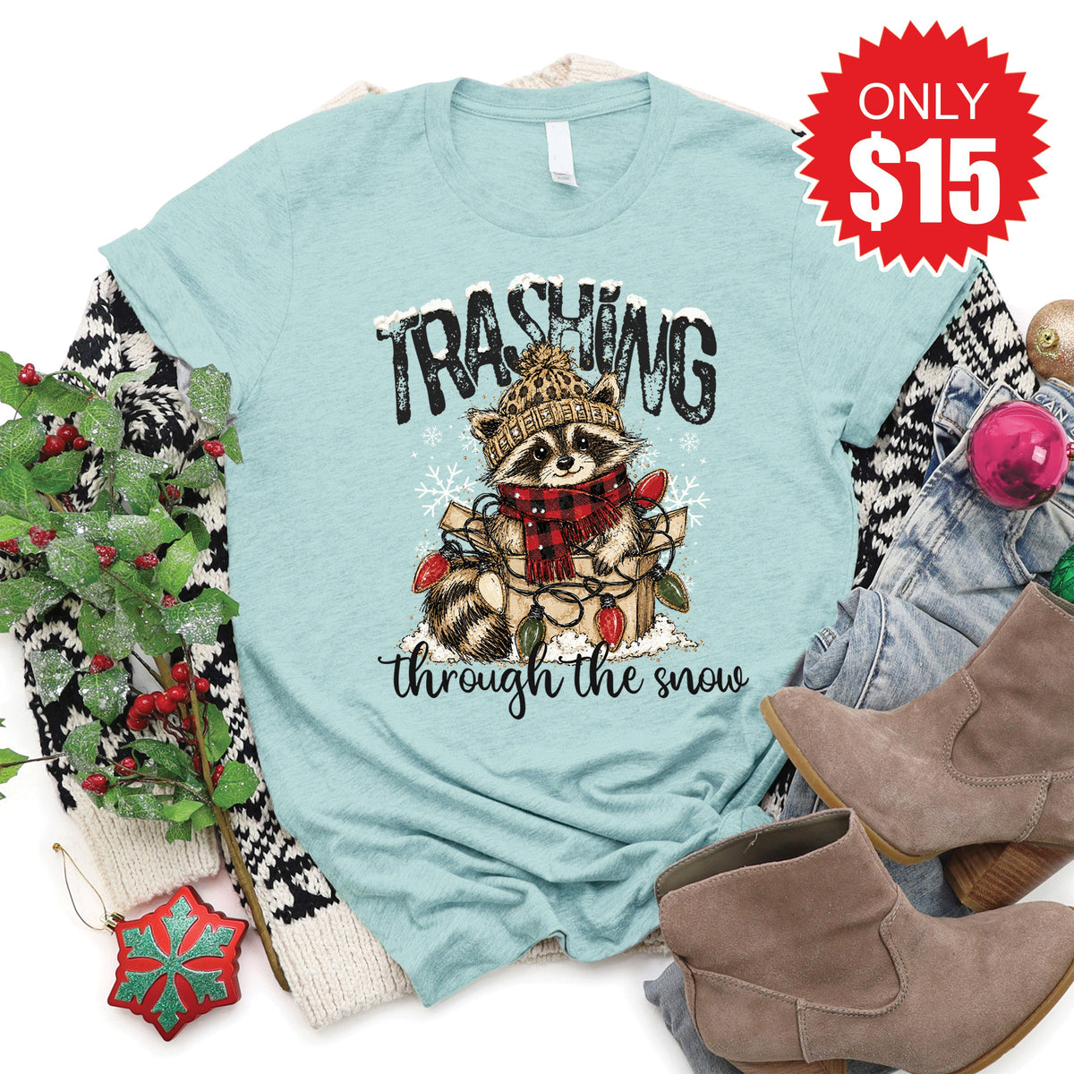 Trashing Through the Snow Tee - Heather Dusty Blue - 15 product image 1